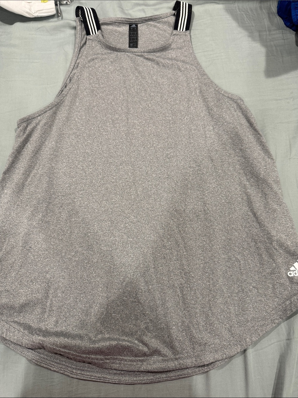 adidas Heather Gray Tank Top with Black-White Stripe Straps